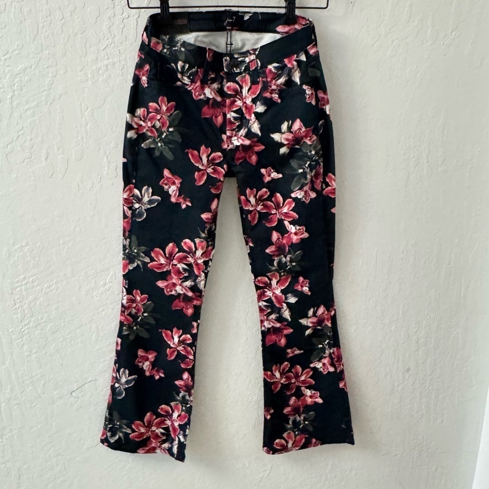 Jen7 Floral Crop Kick Pants Size 0 Pink Red
